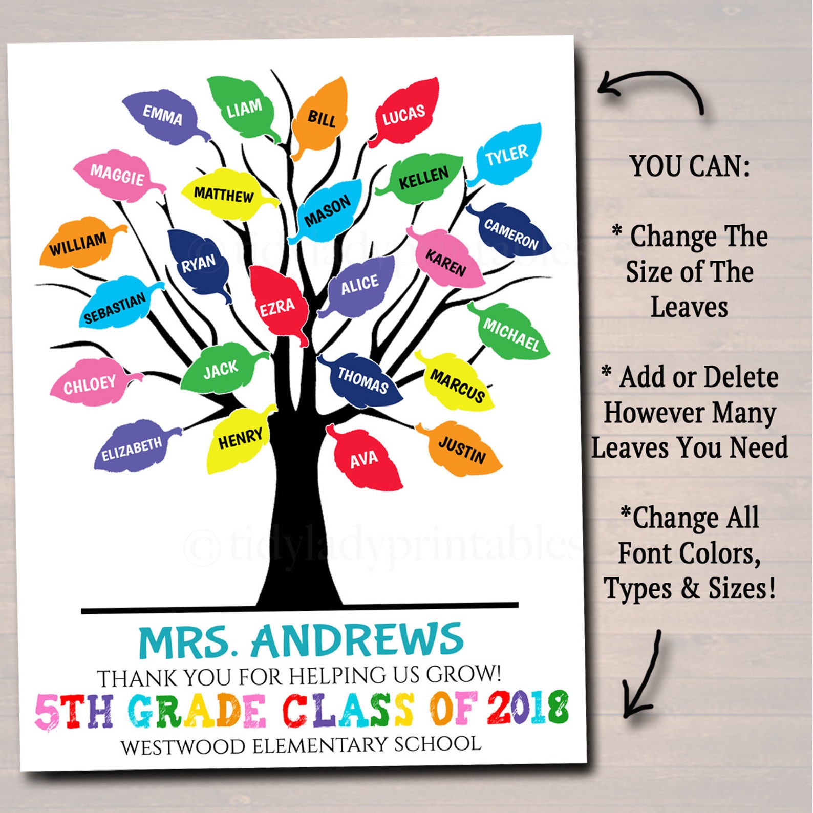 EDITABLE Custom Teacher Gift PERSONALIZED Printable Class | Etsy