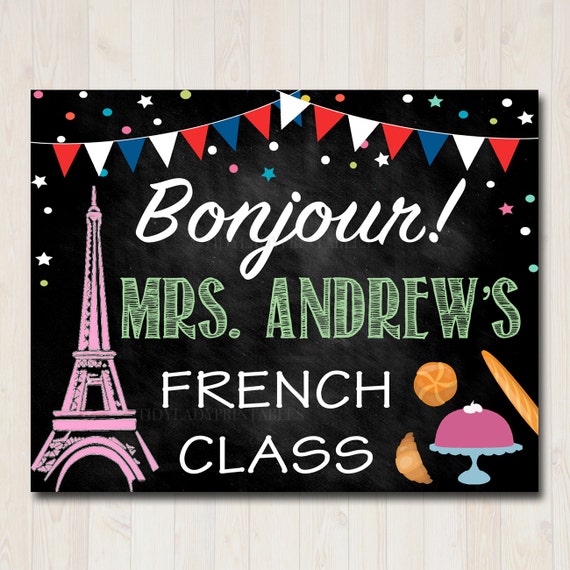 French Teacher Classroom Door Sign Bonjour Printable French