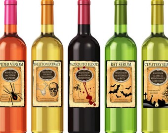 Vintage Halloween Wine Labels: Spooky Apothecary Set of 5 (Digital Download)