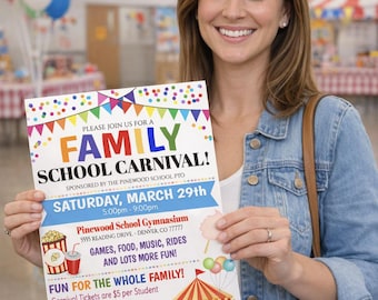 Editable Family School Carnival Flyer: School PTA PTO Event Poster (Digital Printable)