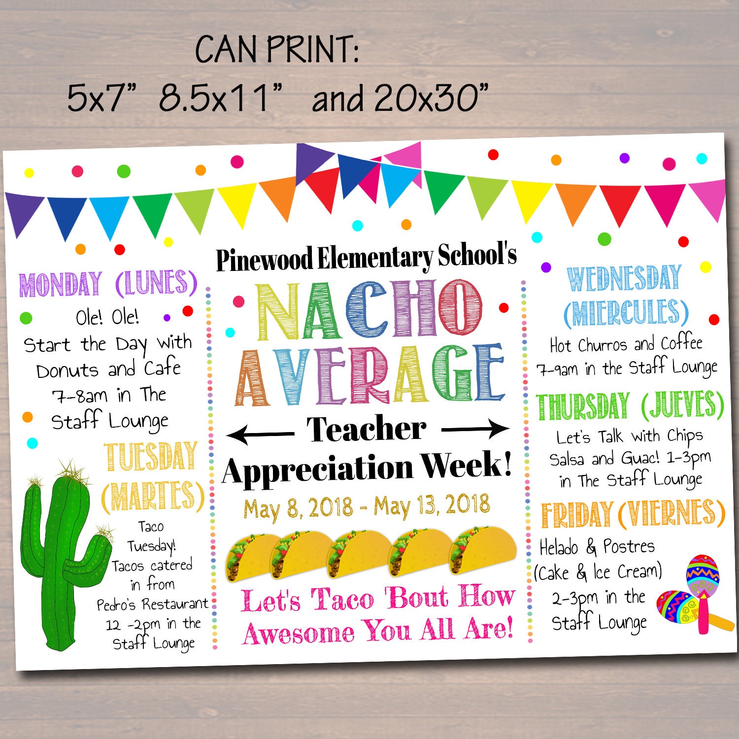 Editable Nacho Average Teacher Appreciation Week Itinerary Poster ...