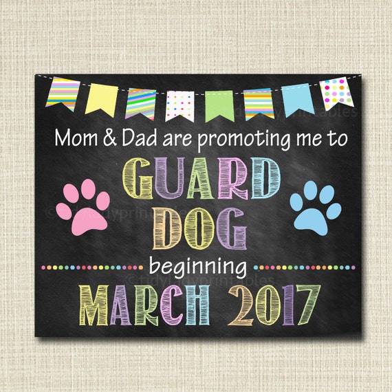 Dog Pregnancy Announcement, Printable Chalkboard Photo Prop, Pet Pregancy Reveal, Guard Dog Announcement, First Child Photo Prop Il_570xn