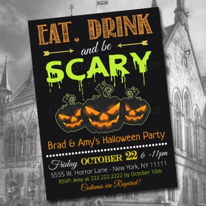 Invitación a fiesta de Halloween en una casa embrujada: Come, bebe y da miedo (descarga digital)