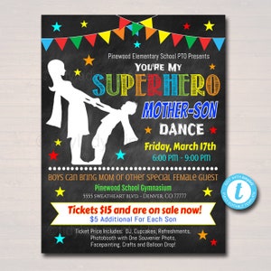 Superhero Mother Son Dance Flyer: School Event Invitation (INSTANT DOWNLOAD)