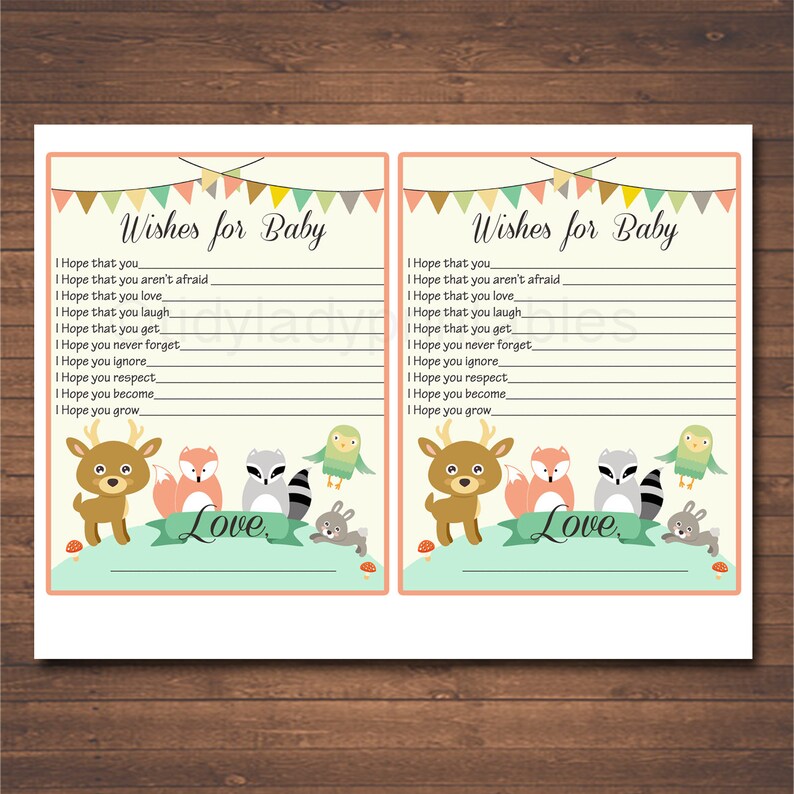 Forest Animals Woodland Baby Shower Wishes for Baby, INSTANT DOWNLOAD, Printable Baby Shower Games, Forest Friends Animal Themed Baby Shower image 4