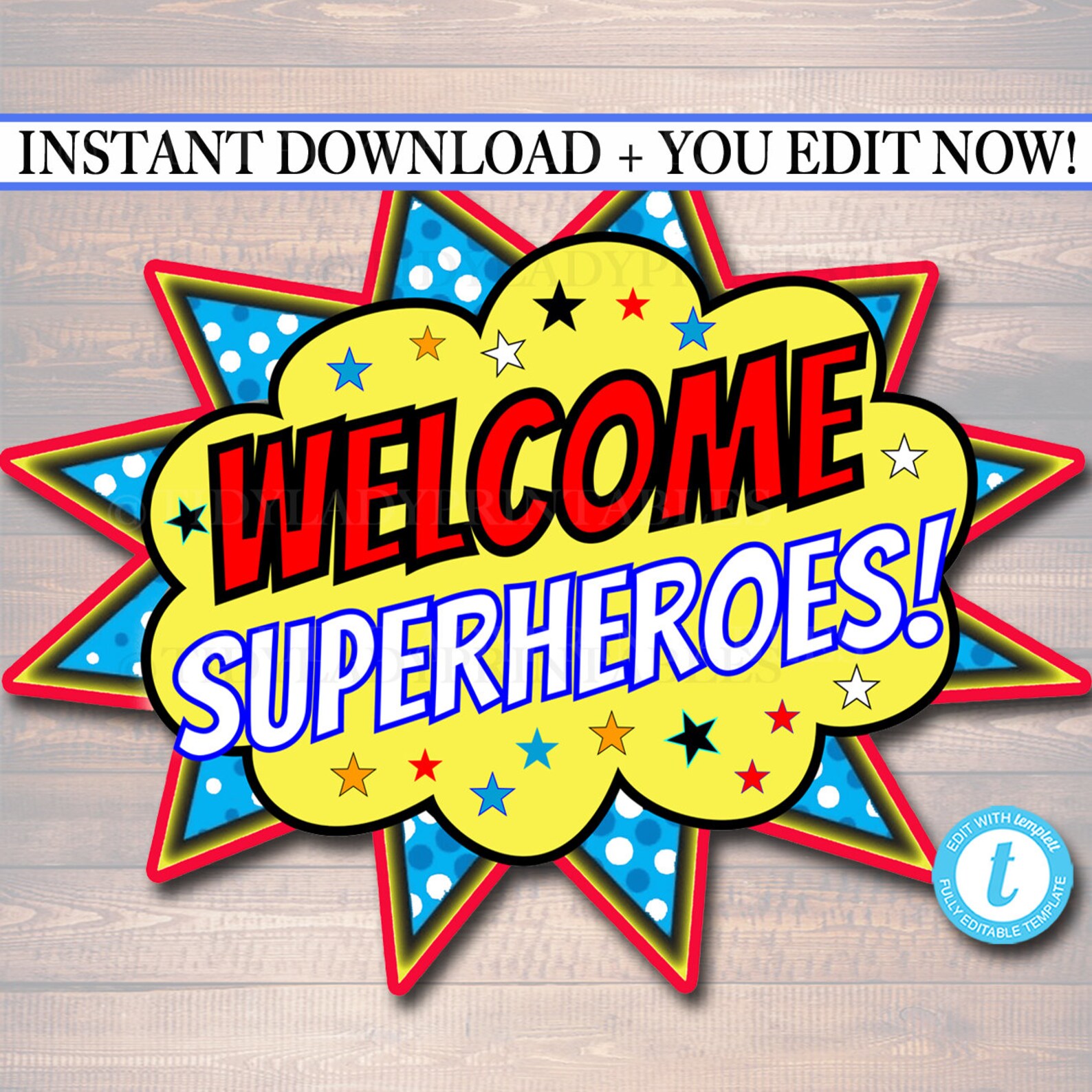 EDITABLE Superhero Sign Themed Decor Digital File Super Hero | Etsy