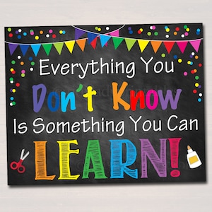 PRINTABLE Everything You Don&#39;t Know Can Learn Poster INSTANT DOWNLOAD, Positive Thinking Growth Mindset Teacher Classroom Power of Yet Art
