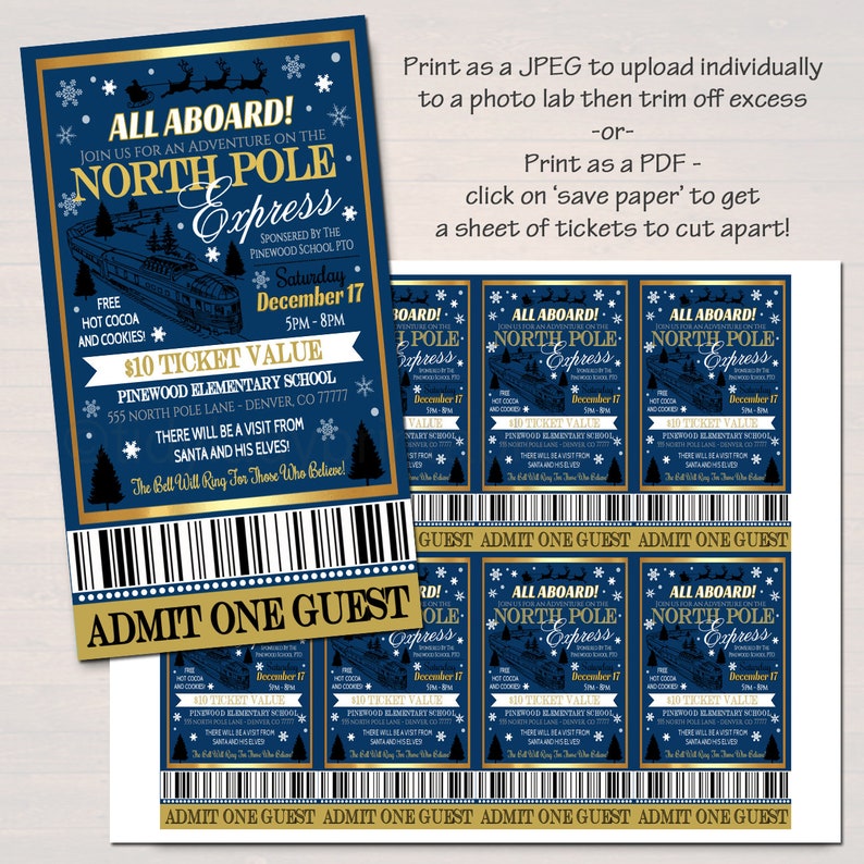 EDITABLE North Pole Polar Express Train Event with Santa Flyer & Ticket Invitation, Kids Christmas Party, Printable School Church Holiday image 3