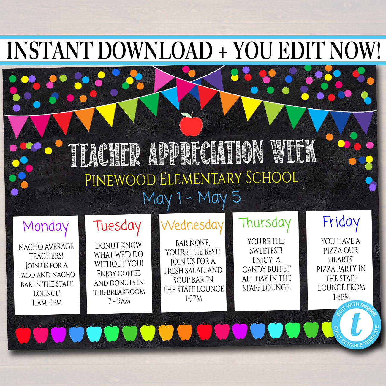 EDITABLE Teacher Appreciation Week Itinerary Poster Digital Etsy México