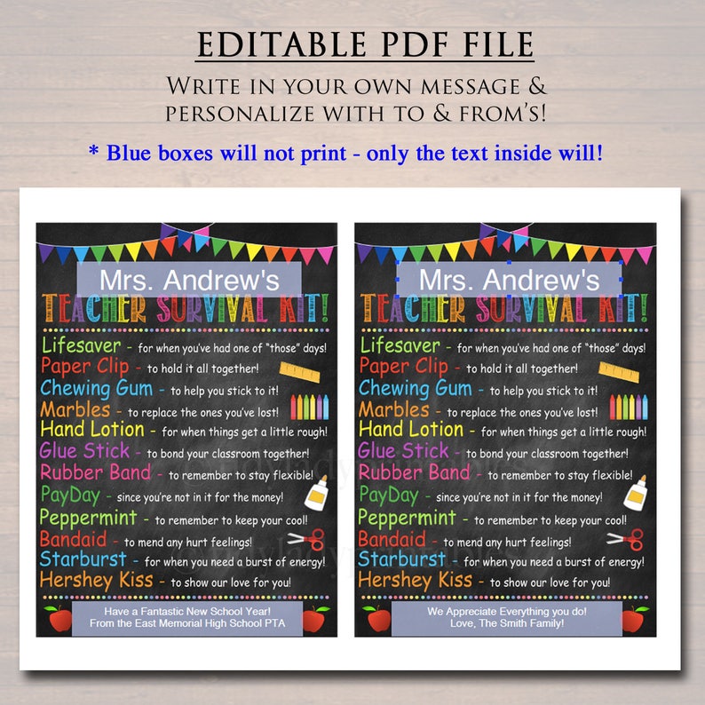 Download Back To School Teacher Appreciation Editable Teacher Survival Kit Printable Thank You Instant Download Back To School Teacher Gift Pta Prints Art Collectibles Kromasol Com
