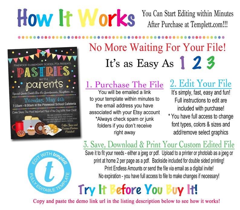 EDITABLE Pastries With Parents Printable PTA Flyer School Etsy