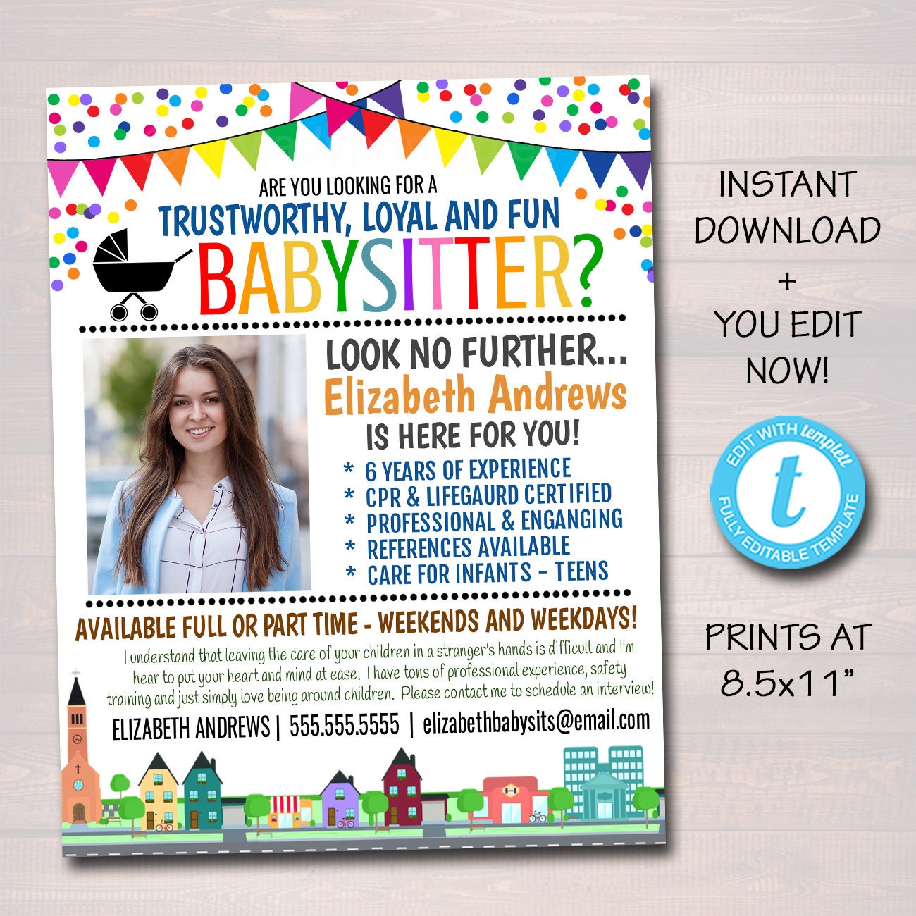 Babysitter Flyer, Printable Flyer, School Church Fundraiser Invite,  Childcare Services Community Caretaker, Small Business EDITABLE TEMPLATE With Babysitting Flyer Free Template