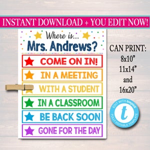 Where is the Teacher Door Sign, Classroom Decorations Door Hanger, Social Worker, School Counselor, Principal Where are We Editable Template