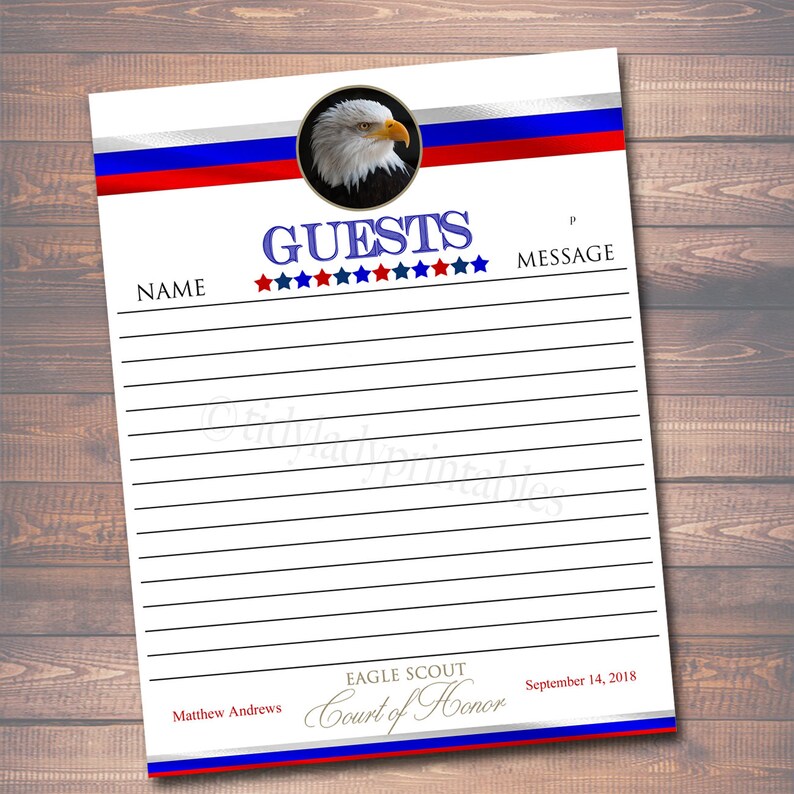 Digital DIY Guestbook Eagle Scout Guestbook Eagle Scout Printables Boy Scout Banquet EDITABLE Eagle Scout Court of Honor Guest Book Page