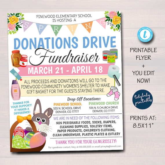Spring Easter Donations Drive Flyer, Toiletries Drive Food Drive