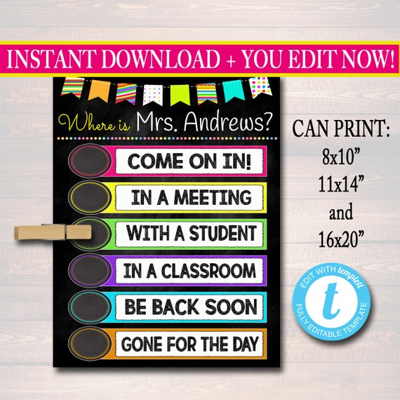 Editable Door Sign Classroom Decorations Custom Teacher Etsy