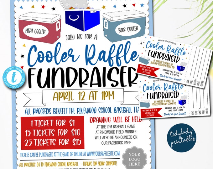 Support Our Team Raffle Editable Cooler Raffle, Support Our Cause, Raffle Ticket, Grand Prize ...