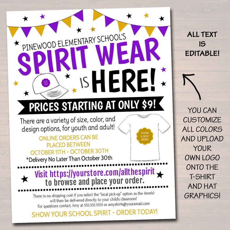 School Spirit Wear Fundraiser Flyer Clothing Tshirt Sale Etsy