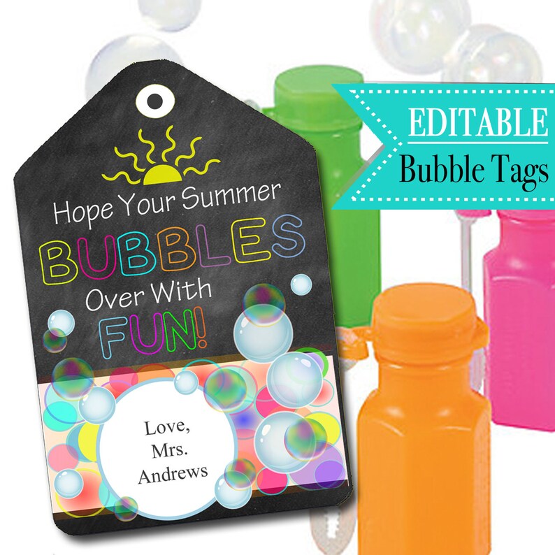 Editable End of School Year Bubble Gift Tags (instant Download) - Etsy ...