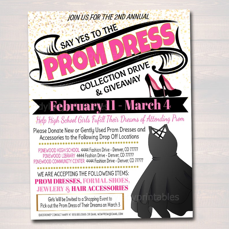 Prom Dress Fundraiser Flyer Prom Dress Donation Drive Etsy