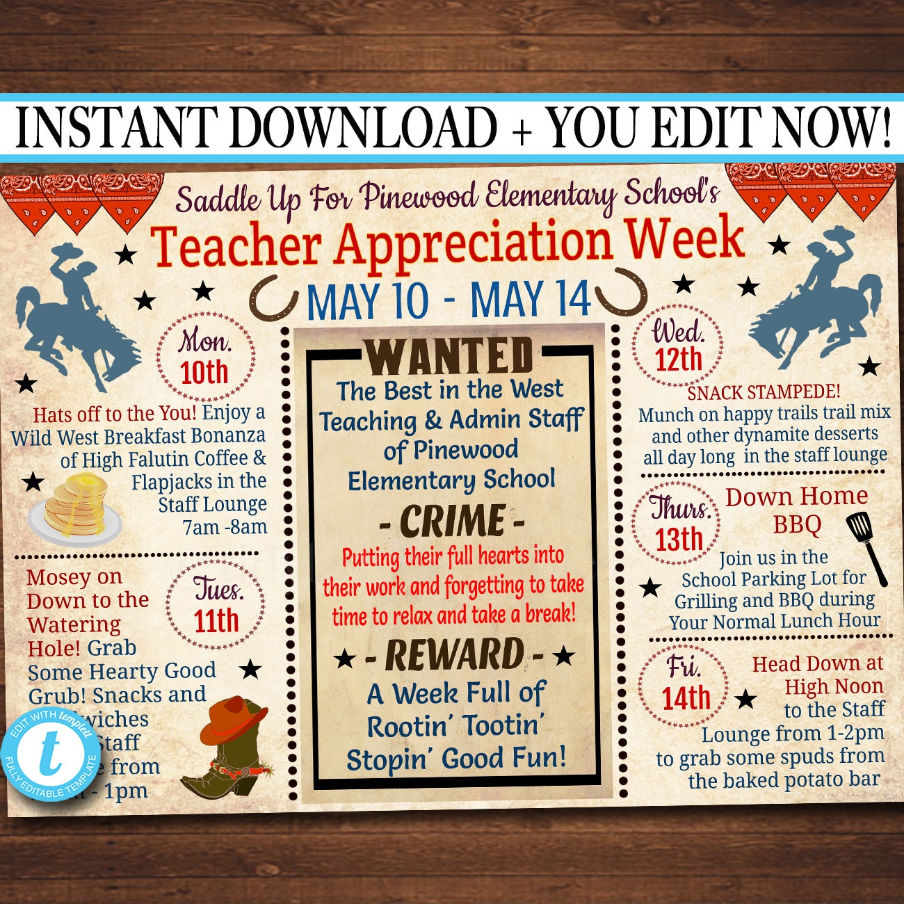EDITABLE Western Themed Teacher Appreciation Week Itinerary Poster, Wild  West Appreciation Week Schedule Events, INSTANT DOWNLOAD Printable - Etsy