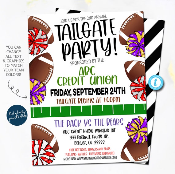 Football Tailgate Party Invitation, Editable Football Party template