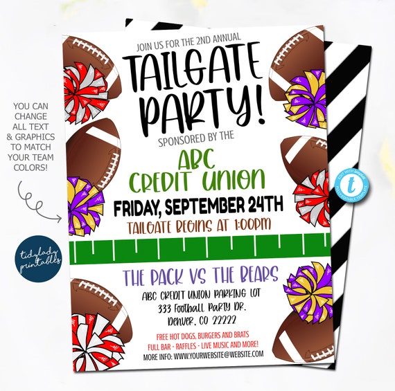 Football Tailgate Party Invitation Editable Football Party - Etsy