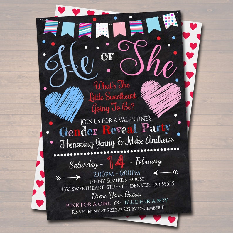 EDITABLE Gender Reveal Party Invitation Valentine's Day Etsy