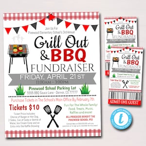 BBQ Grill Out Fundraiser Flyer, Ticket, Poster Set (INSTANT DOWNLOAD)