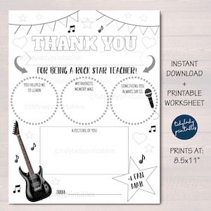 Music You Rock Personal de apreciación del maestro imprimible, Fan Mail Hoja de trabajo de la semana de apreciación del estudiante, para llevar a casa dibujos para colorear DESCARGA INSTANTÁNEA