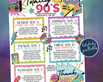 80s/90s Theme Teacher Appreciation Week Itinerary Poster (Digital File)