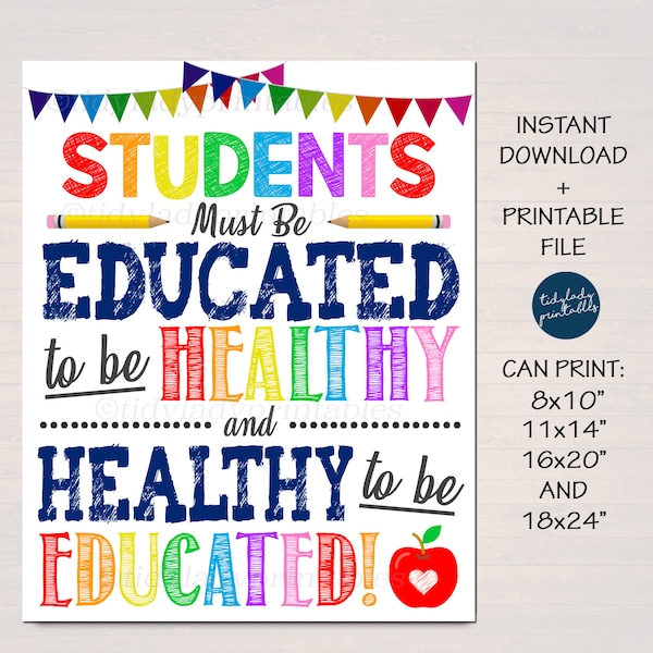 School Nurse Office Decor, Students Must Be Healthy to be Educated, School Health Office, Health Clinic Printable Wall Art INSTANT DOWNLOAD