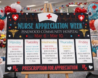 Editable Nurses Week Appreciation Week Itinerary Poster, National Nurses Week, Medical Assistant Cna Thank You Template (Printable)