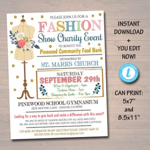 BEWERKBARE Fashion Show Flyer, Lente Zomer Boutique Show Uitnodiging PTO PTA, Liefdadigheidsevenement, Vintage Uitnodigen Afdrukbare Community Event Kerk