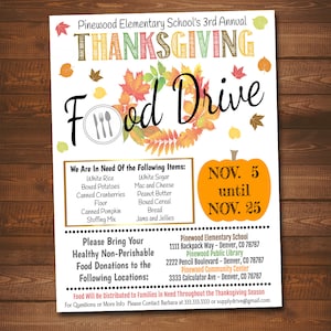 Editable Fall Food Drive Flyer: Thanksgiving Fundraiser (Digital Download)