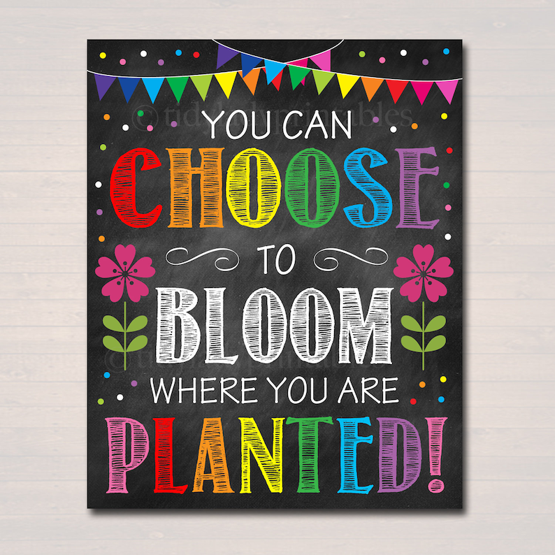 Classroom Decor, School Classroom Poster, Bloom Where You Are Planted, Inspirational Printable Quote Art, School Counselor Office Decoration image 1