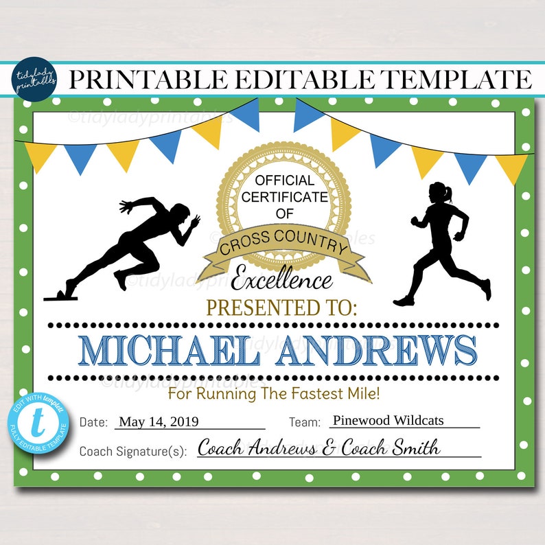 EDITABLE Cross Country Award Certificates INSTANT DOWNLOAD - Etsy