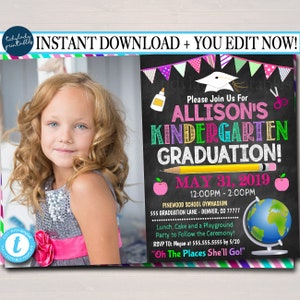 Editable Graduation Invitation Chalkboard Printable Kindergarten Preschool Pre K Graduate School Graduation Ceremony Invite INSTANT DOWNLOAD
