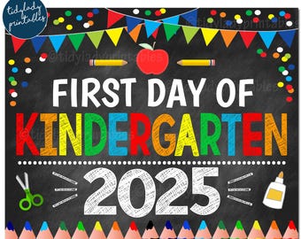 First Day of Kindergarten 2025, Printable Back to School Chalkboard Sign, Primary Colors Boy Banner Confetti, Digital Instant Download