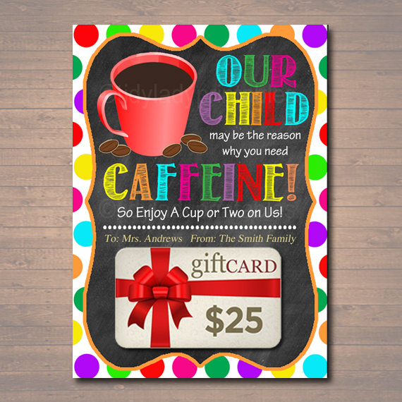 EDITABLE Coffee Gift Card Holder Printable Teacher Babysitter Gift Daycare, Christmas Thanks a Latte Our Child Reason Drink INSTANT DOWNLOAD Il_570xn