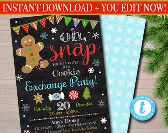 Invitación editable para el intercambio de galletas navideñas: ¡Qué alegría! (Descarga digital)