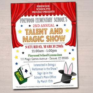 Bearbeitbarer Talent Show Magic Show Flyer: Schulveranstaltung druckbar (digital)