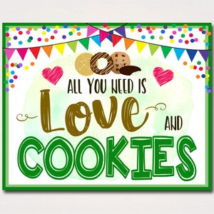 Cartel de Cookie Booth, Todo lo que necesitas es amor y galletas, Banner de galletas imprimible, Póster de Cookie Booth, Recaudación de fondos de venta de galletas, DESCARGA INSTANTÁNEA