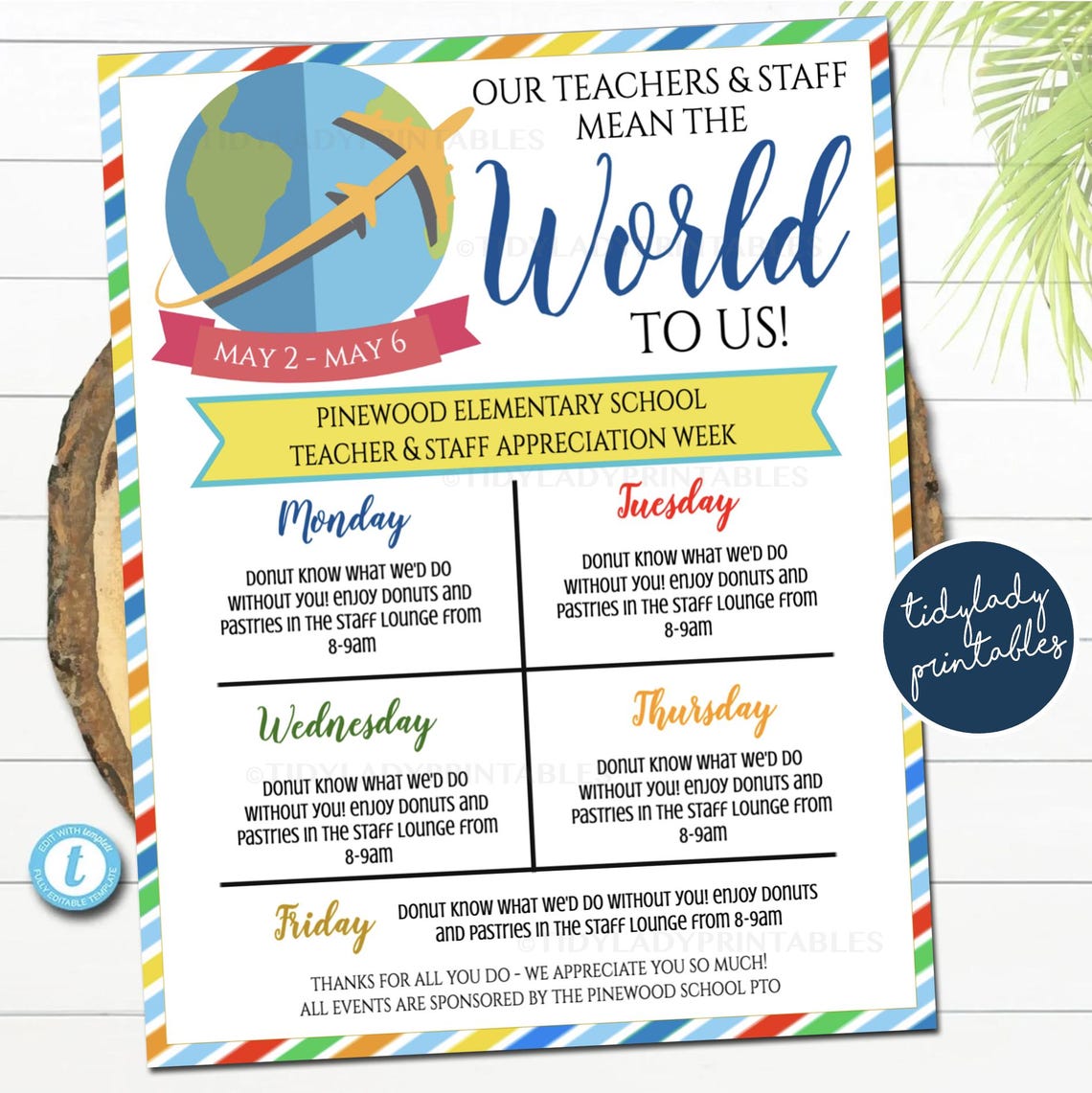 World Theme Teacher Appreciation Week Itinerary Poster (digital File ...