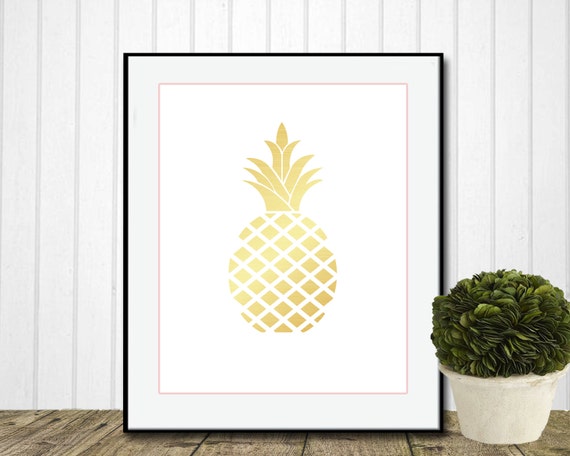 Gold Pineapple Printable Art, Faux Gold Foil, Modern Feminine Beach Decor, Boho Chic Gallery Wall Bedroom Art, Tropical Art INSTANT DOWNLOAD Il_570xn