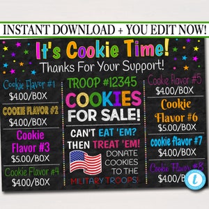 EDITABLE Cookie Booth Sign, Digital File, Troop Leader, Cookie Banner, Bake Sale Sign, INSTANT DOWNLOAD Fundraiser Printables