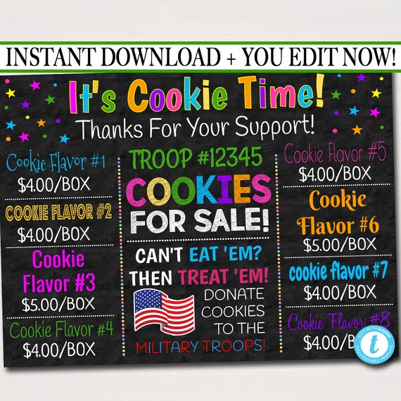EDITABLE Cookie Booth Sign, Digital File, Troop Leader, Cookie Banner