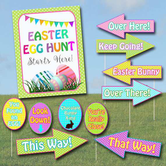 Easter Egg Hunt Sign Kit, Printable Egg Hunt Arrows, Easter Party Sign