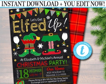 Printable Let's Get Elfed Up Invitation, Christmas Party Invitation, Holiday Party Invite Adult Christmas Party, Holiday Ugly Sweater Invite