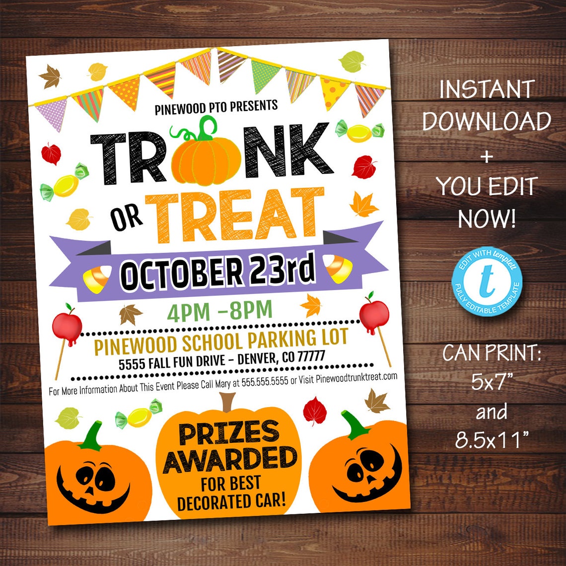 EDITABLE Trunk Or Treat Flyer Invitation Printable Halloween Etsy